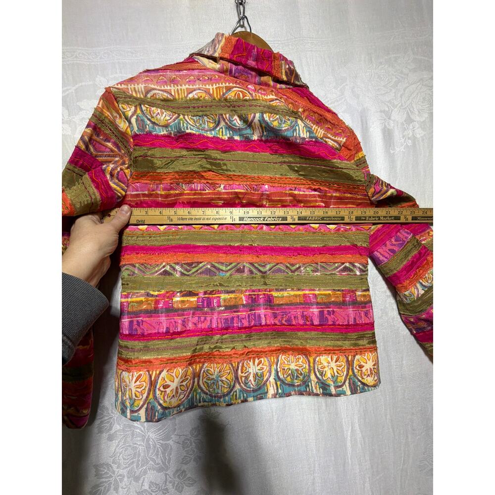 VTG Coldwater Creek Jacket Small PETITE Pink Orange NEW Stripe Applique Artsy - Picture 6 of 7